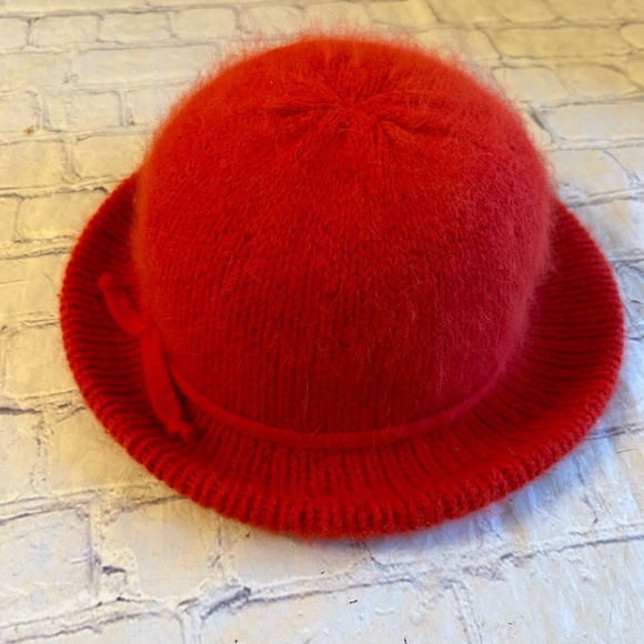 ITALY MADE RED FEDORA STYLE ANGORA BLEND WOMENS HAT - Picture 5 of 9